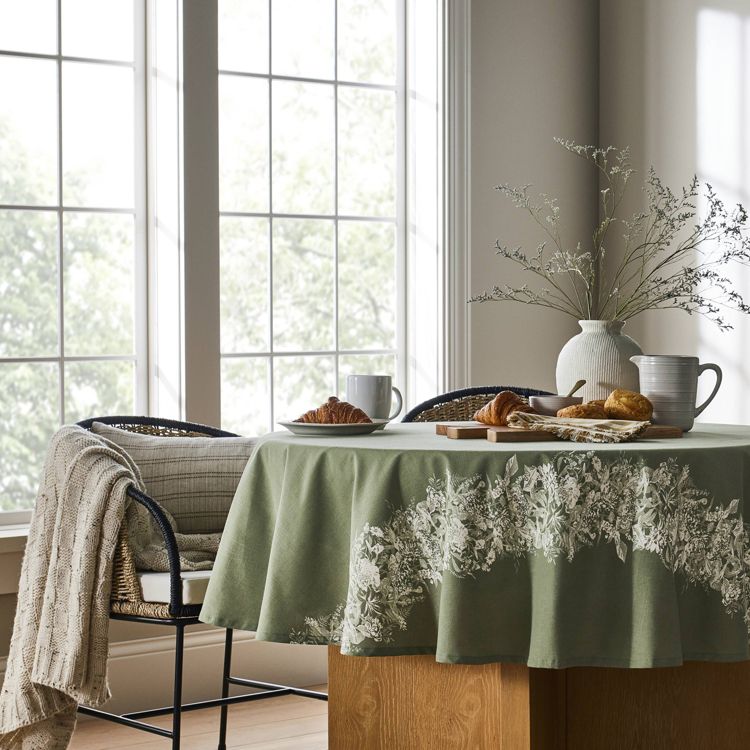 70&#34; Round Floral Tablecloth - Threshold&#8482; designed with Studio McGee: Modern Cotton Botanical, Machine Washable, 2 of 3