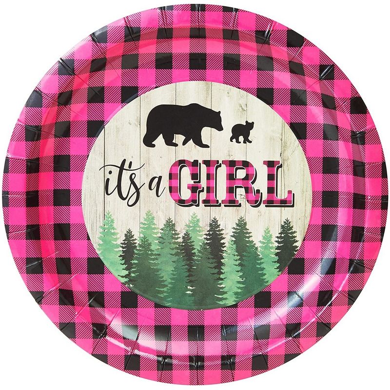 Sparkle and Bash 80-Pack It's a Girl Party Supplies, Pink Buffalo Plaid Disposable Plates Baby Shower, Gender Reveal, 3 of 6