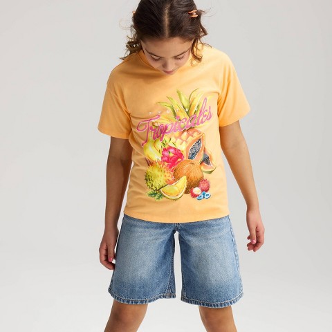 Cat & Jack Girls' Oversized Short Sleeve Graphic Jersey T-Shirt - Cat & Jack™ Mango Orange L