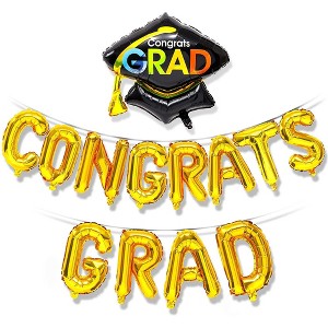 Sparkle and Bash Congrats Grad Balloon Banner - Shiny Gold Balloons for Graduation Party Decorations, Class of 2025, 16 Inch - 1 of 4