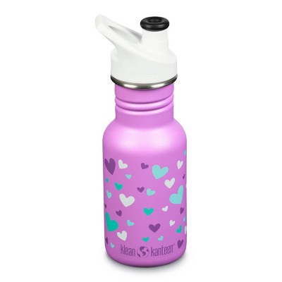Klean Kanteen Classic Jazzy Rainbow Hearts Stainless Steel Water Bottle  with Sports Cap - Pink 18 oz