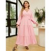 Plus Size Women's V Neck Long Sleeve Maxi Dress Floor Length Elegant Casual - 3 of 4