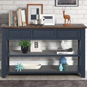 Modern Entryway Table, 48" Pine Wood Console Table with 3 Top Drawers and 2 Open Style Bottom Shelves, for Living Room, Dining Room and Corridor - 1 of 4