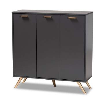 Kelson Wood 3 Door Cabinet Dark Gray/Gold - Baxton Studio