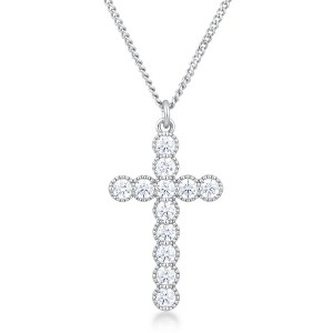 ShineHigh Micro Beaded CZ Cross Pendant Necklace – Silvertone Chain with 12 Clear Cubic Zirconia Stones in Timeless Religious Design - 1 of 1