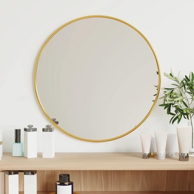 Aghana Digitals 15.7" Round Gold Matte Finish Synthetic Glass Wall Mirror - Decorative Indoor