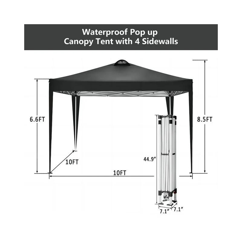 SUGIFT 10 x 10ft Canopy Tent with 4 Removable Sidewalls, Outdoor Party Wedding Gazebo Heavy Duty Tent for Backyard Patio BBQ, Black, 3 of 7