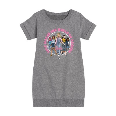 - Barbie - Love Makes the World Go Around Graphic Short Sleeve Fleece Dress