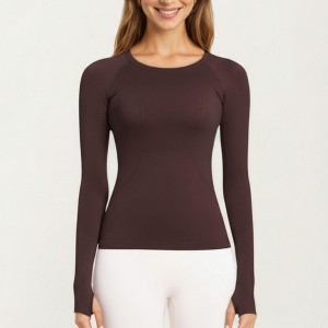 Anna-Kaci Active Women's Seamless Long Sleeve Fitted Top with Thumbhole Cuffs and Crew Neck - 1 of 4