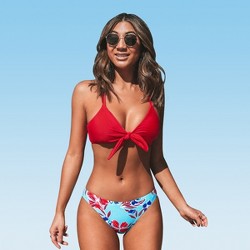 Women's Orange Ruffle Bikini With Floral Bottom - Cupshe : Target Women's Orange Ruffle Bikini With Floral Bottom - Cupshe : Target
