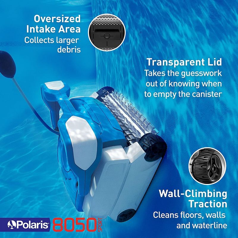 Polaris Sport Robotic Inground Swimming Pool Wall Climbing Vacuum Cleaner with Cyclonic Vacuum Technology, Push'N'Go Filter, and Pool Caddy (F8050), 3 of 7