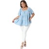 Women's Plus Size Textured Square Neck Short Sleeve Flowy Swing Babydoll Summer Casual Peplum Blouses - Agnes Orinda - 3 of 4