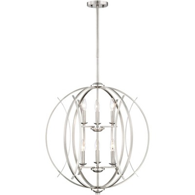 Possini Euro Design Brushed Nickel Orb Pendant Chandelier 24" Wide Modern 6-Light Fixture for Dining Room House Foyer Kitchen