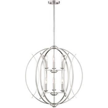 Possini Euro Design Spherical Brushed Nickel Large Chandelier 24" Wide Modern 6-Light Fixture for Dining Room House Foyer Kitchen Island Entryway Home