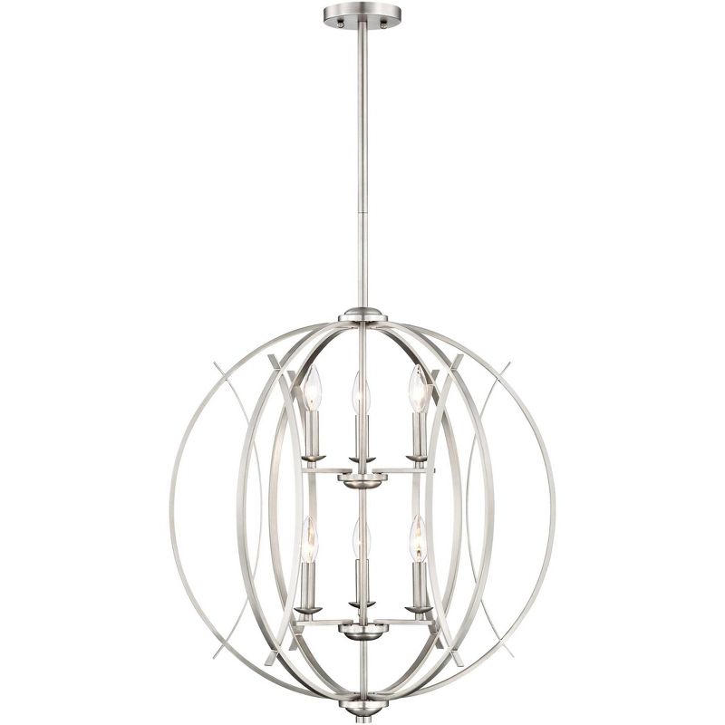 Possini Euro Design Spherical Brushed Nickel Large Chandelier 24" Wide Modern 6-Light Fixture for Dining Room House Foyer Kitchen Island Entryway Home, 1 of 11