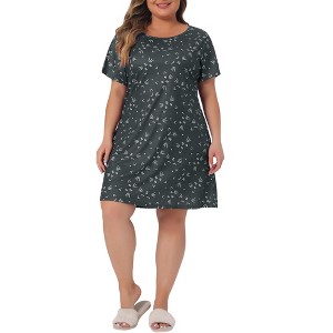 Agnes Orinda Women's Plus Size Cute Cat Print Round Neck Family Nightgown - 1 of 4