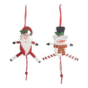 Transpac MDF Glittery Santa & Snowman Dancing Ornament Set of 2 Christmas Home Decorations - 1 of 1