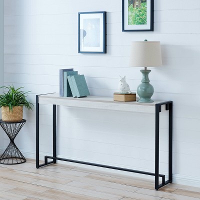 Macen Distressed White and Aged Black Industrial Console Table with Storage
