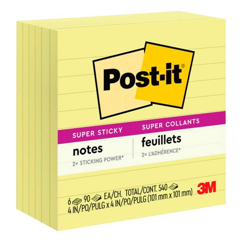 Post-it Sticky Notes, 4 x 4 Inches, Canary Yellow, 6 Pads with 90 Sheets, 1 of 6