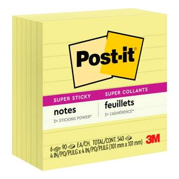 Post-it Sticky Notes, 4 x 4 Inches, Canary Yellow, 6 Pads with 90 Sheets