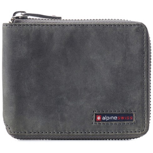 Alpine Swiss Logan Mens Rfid Safe Zip Around Wallet Cowhide Leather Zipper  Bifold With Gift Box Gray : Target