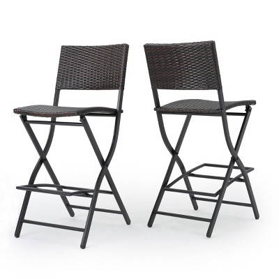 DSVIMOY Counter and Bar Stool Set of 2 Outdoor Wicker Foldable Design for Patio or Garden Use, Brown, 48.25"*20.5"*9"