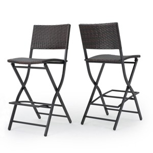 DSVIMOY Counter and Bar Stool Set of 2 Outdoor Wicker Foldable Design for Patio or Garden Use, Brown, 48.25"*20.5"*9" - 1 of 4