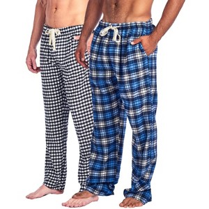 Ashford & Brooks Mens Soft Flannel Plaid Pajama Sleep Pants 2 Pack - Black Blue / Ivory Navy - Small - 1 of 1
