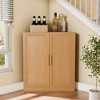 Spassway Natural Wood Kitchen Dining Cabinets Wine Bar Cabinet with Adjustable Shelves Small Corner Cabinet Buffet Sideboard for Living Room - 3 of 4