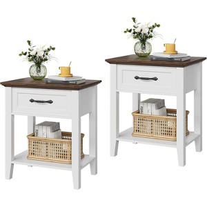 Nightstand with Storage Drawer & Open Shelf - Farmhouse End Table for Bedroom/Living Room - 1 of 4