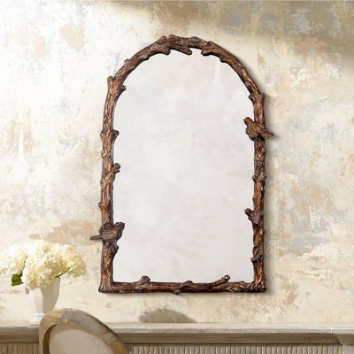 Antique Gold Leaf Arch Mirror with Distressed Frame and Songbird Accents