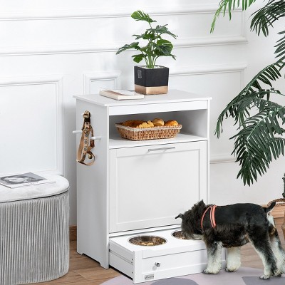 Pet Feeder Station with Storage Cabinet,Hidden Dog Bowls Drawer,Dog Food Storage,MDF End Table - LAOTIES