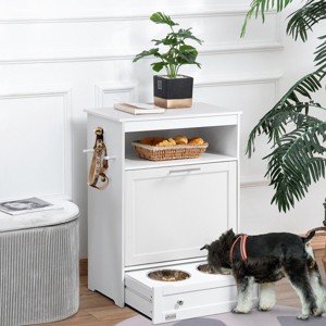 Pet Feeder Station with Storage Cabinet,Hidden Dog Bowls Drawer,Dog Food Storage,MDF End Table - LAOTIES - 1 of 4
