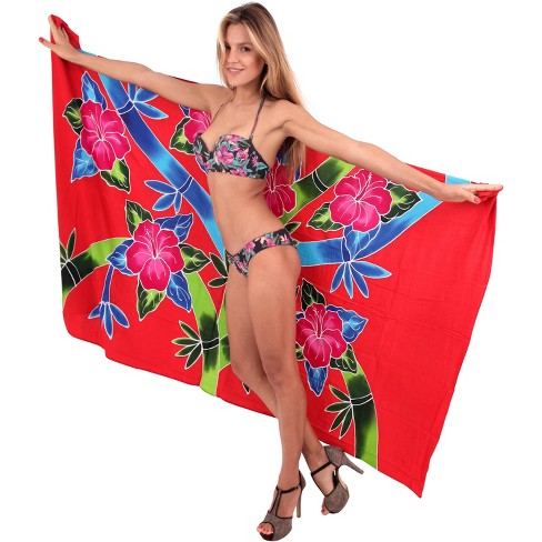 La Leela Women s Summer Sarong Bikini Wraps Cover Up Skirt Wrap Bathing Suit Swimwear Swimsuit Beach Coverup For Women One Size Red Floral Target