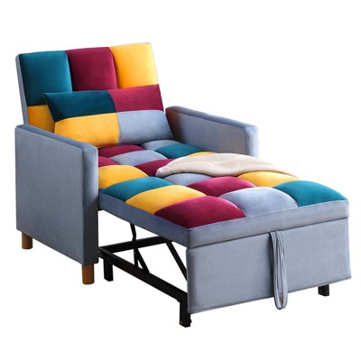 Aukfa Convertible Sleeper Chair Bed, Futon Chair, Adjustable Angle Backrest Chaise - Patchwork