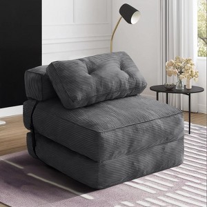 Hooseng Convertible Floor Couch Lazy Sofa, Corduroy Upholstered Folding Futon Sofa Bed With Adjustable Backrest, Foldable Lounge Mattress With Pillow - 1 of 4