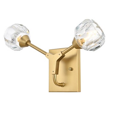 Gold Dual Arm Crystal Ball Dimmable Sconce