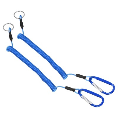 Unique Bargains Retractable Coiled Safety Cords Carabiners Fishing Tool Lanyards 2 Pcs