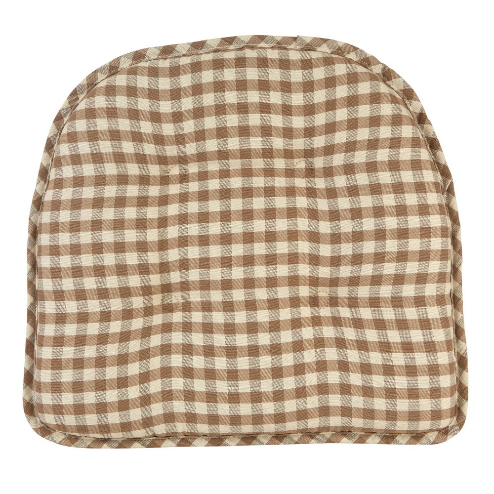 Gripper 15" x 16" Non-Slip Gingham Tufted Chair Cushions Set of 2 - Tan: Indoor Kitchen Seat Cushions, Polyester & Cotton