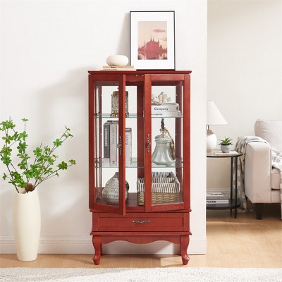 Display Cabinet With Glass Doors And Lights, Wine Cabinet Display Cabinet With Adjustable Glass Shelves