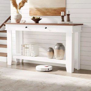 59 Inch Long Console Table, Farmhouse Entryway Table with 2 Drawers and Open Storage Shelf, Hallway, Living Room Office - 1 of 4