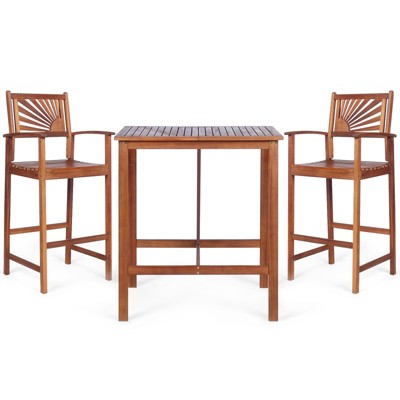 Tangkula 3-Piece Dining Table Set Acacia Wooden Table & Chair Set for Outdoor & Indoor Natural