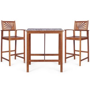 Tangkula 3-Piece Dining Table Set Acacia Wooden Table & Chair Set for Outdoor & Indoor Natural - 1 of 4