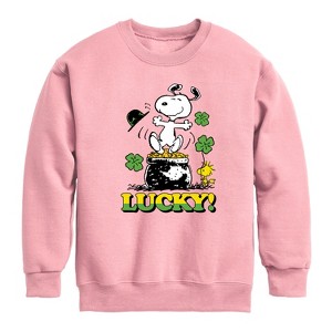 Boys' - Peanuts - Lucky Snoopy Graphic Long Sleeve Fleece Sweatshirt - 1 of 4