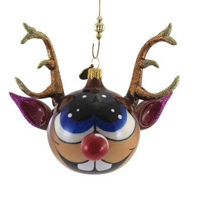 Blu Bom 4.5" Rudolf Christmas Ornament Reindeer Bright Red Nose Sleigh  -  Tree Ornaments