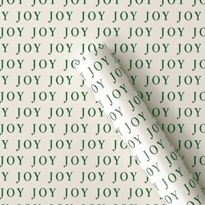 30” 25 sq ft Christmas Roll Wrap Green Joy on Cream - Wondershop™ - 1 of 3