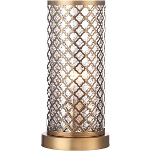 360 Lighting Modern Accent Table Lamp 12" High Brass Metal Lattice Outer Mercury Glass Inner Shade for Bedroom Bedside Nightstand - 1 of 4