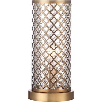 360 Lighting Modern Accent Table Lamp 12" High Brass Metal Lattice Outer Mercury Glass Inner Shade for Bedroom Bedside Nightstand