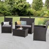 Rbied 4-Piece Wicker Couch Outdoor Sofa Sectional Set with Blue Washable Cushions - 3 of 4