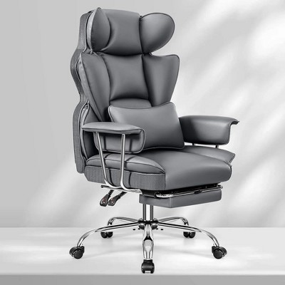KERDOM Office Desk Chair, Big and Tall Executive Chair with Footrest, Ergonomic Reclining High Back Support, Gray
